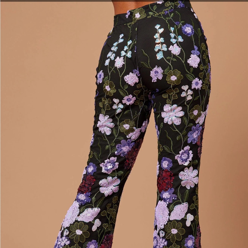 NEW Fashion Nova Floral Sequined Flare Leg Pants